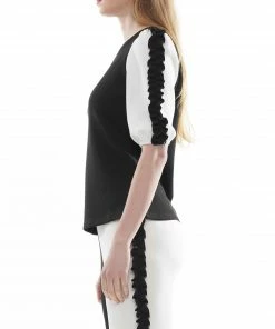 Why Dress NEW ARRIVALS Colorblock Short Sleeve Top With Frill Hem