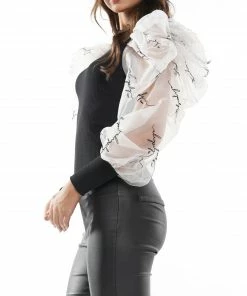 Why Dress Lettering Shirring Sleeve Top BLOUSES