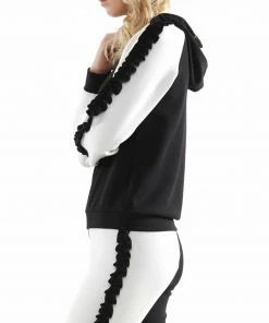 Why Dress Color Block Frill Hem Hoodie