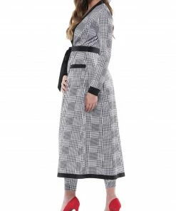 Why Dress Houndstooth Print Maxi Jacket